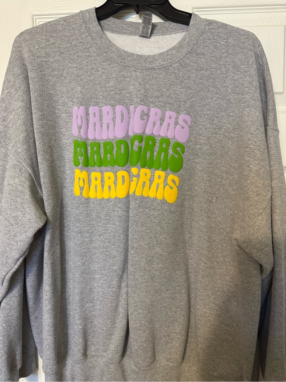 Gildan Gray Sweatshirt with Purple, Green & Yellow Mardi Gras Graphic
